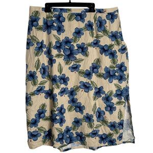 Womens Plus Size 22W 24W Hibiscus Floral Print Midi‎ Skirt Tropical Beach Blue